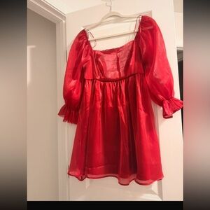 Red Puff Sleeve Mini Dress
